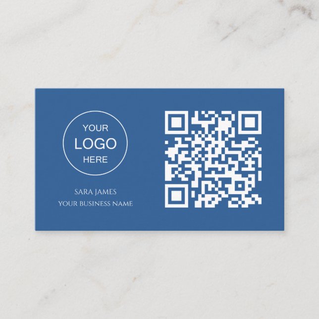 Cartão De Visita Business Card with QR Code | Blue Modern Design (Frente)