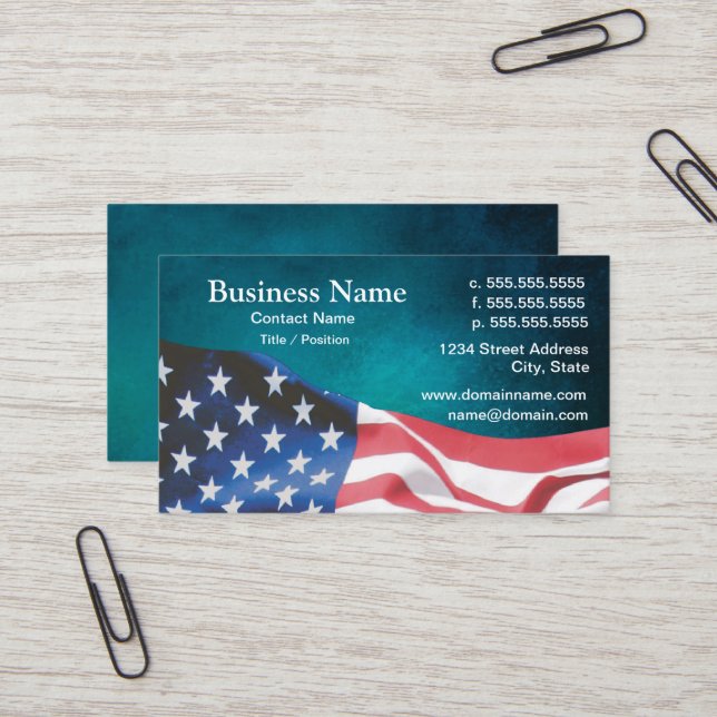 Cartão De Visita business card with waving American flag 26b (Frente/Verso In Situ)