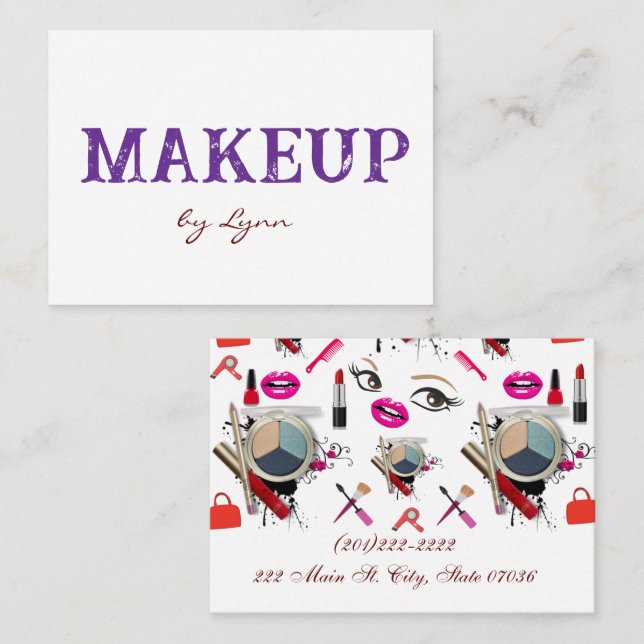 Cartão De Visita Business Cards, Makeup Purple White Business Cards (Frente/Verso)