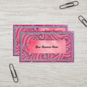 Cartão De Visita Business Cards Pink Sparkle & Grey 