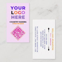 Cartão De Visita Business Logo & QR Code | White & Pink Bakery