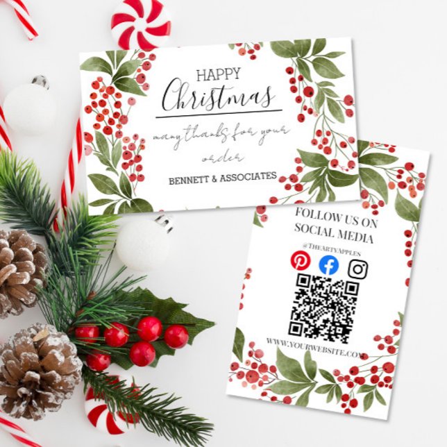 Cartão De Visita Business Thank You happy holidays christmas insert (Criador carregado)
