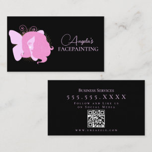 Cartão De Visita Butterfly Woman Makeup Facebook Código QR