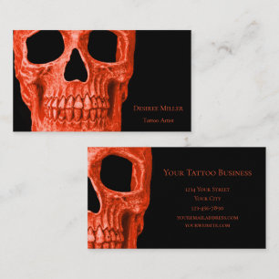 Cartão De Visita Cabeça Caveira Gótica Neon Orange Black Tatuagem
