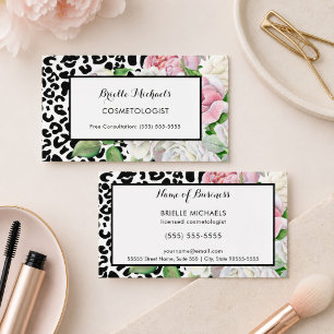 Cartão De Visita Cabeleireira Floral Leopardo