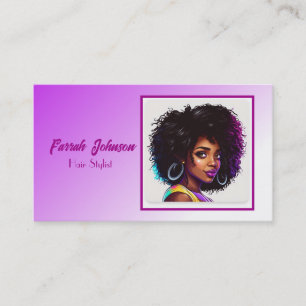 Cartão De Visita Cabeleireira Natural com Ombre Roxo