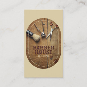 Cartão De Visita Cabeleireiro bege Barbearia de Madeira Rústica