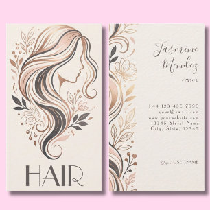 Cartão De Visita Cabeleireiro Bege Boho Creme Salão de Cabelo