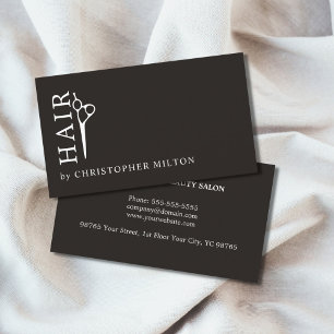 Cartão De Visita Cabeleireiro branco preto elegante minimalista