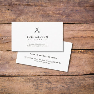 Cartão De Visita Cabeleireiro branco preto liso elegante