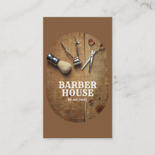 Cartão De Visita Cabeleireiro castanho Rustic Wooden BarberShop