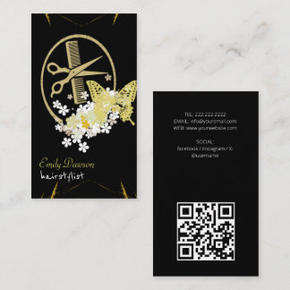 Cartão De Visita Cabeleireiro Cute Tesoura & Borboletas Código QR B