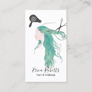 Cartão De Visita Cabeleireiro da menina da beleza da aguarela do