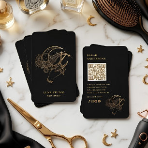 Cartão De Visita Cabeleireiro de Luxo Místico Celestial Preto Ouro