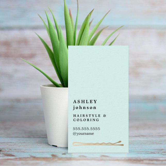 Cartão De Visita Cabeleireiro Dourado Mínimo Elegante Azul Faux (Criador carregado)