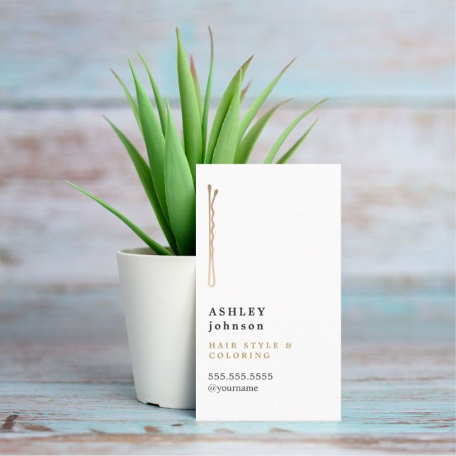 Cartão De Visita Cabeleireiro Dourado Mínimo Elegante Branco Faux (Criador carregado)