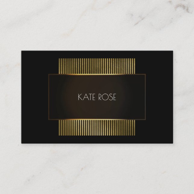 Cartão De Visita Cabeleireiro Dourado mínimo preto branco (Frente)