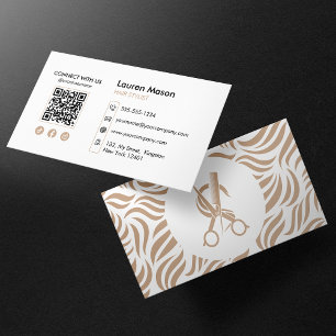 Cartão De Visita Cabeleireiro Elegante Biege Código QR