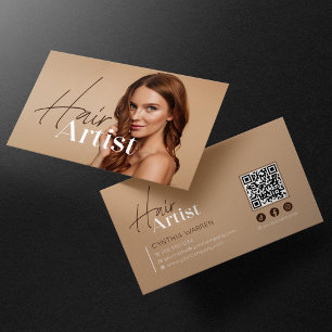 Cartão De Visita Cabeleireiro Elegante Biege Foto Código QR