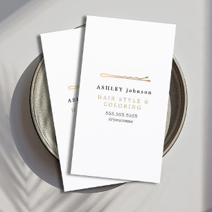 Cartão De Visita Cabeleireiro Elegante Minimalista Branco com Doura
