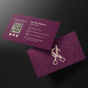 Cartão De Visita Cabeleireiro Estilista de Cabelo QR Code Marrom El