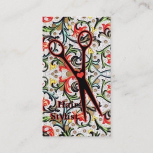 Cartão De Visita cabeleireiro floral das tesouras do vintage retro