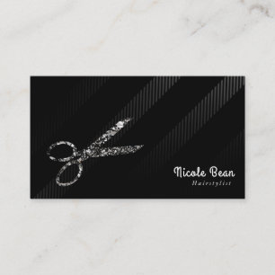Cartão De Visita Cabeleireiro Hair Dresser Silver & Black Chic Glam