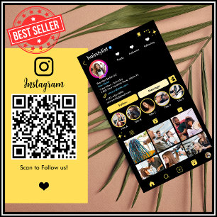 Cartão De Visita Cabeleireiro Instagram Amarelo QR de Conexão ao