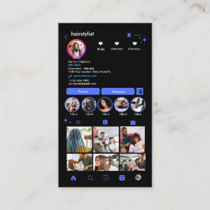 Cartão De Visita Cabeleireiro Instagram Azul QR para Conectar