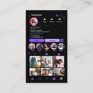 Cartão De Visita Cabeleireiro Instagram Roxo QR de Conexão ao Ler