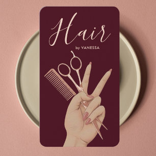 Cartão De Visita Cabeleireiro Luxuoso Cabeleireira Elegante Borgonh