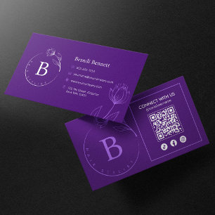 Cartão De Visita Cabeleireiro Minimalista Código QR Botânico Floral