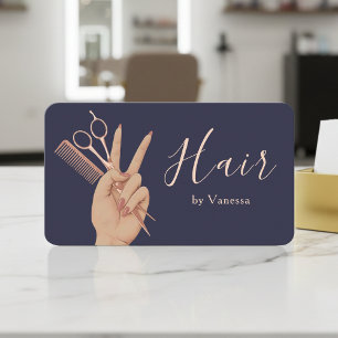 Cartão De Visita Cabeleireiro Moderno Cabelereiro Chic Navy Rose Go