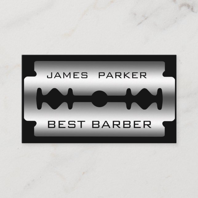 Cartão De Visita Cabeleireiro moderno do barbeiro da prata da (Frente)