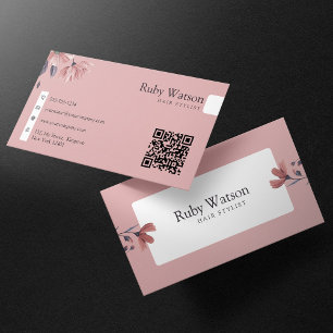 Cartão De Visita Cabeleireiro Moderno Minimalista Código QR Floral