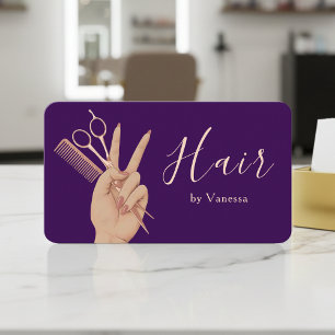 Cartão De Visita Cabeleireiro Moderno Rosa Dourado Roxo