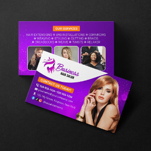 Cartão De Visita Cabeleireiro Moderno Roxo Salão de Beleza Cabelere