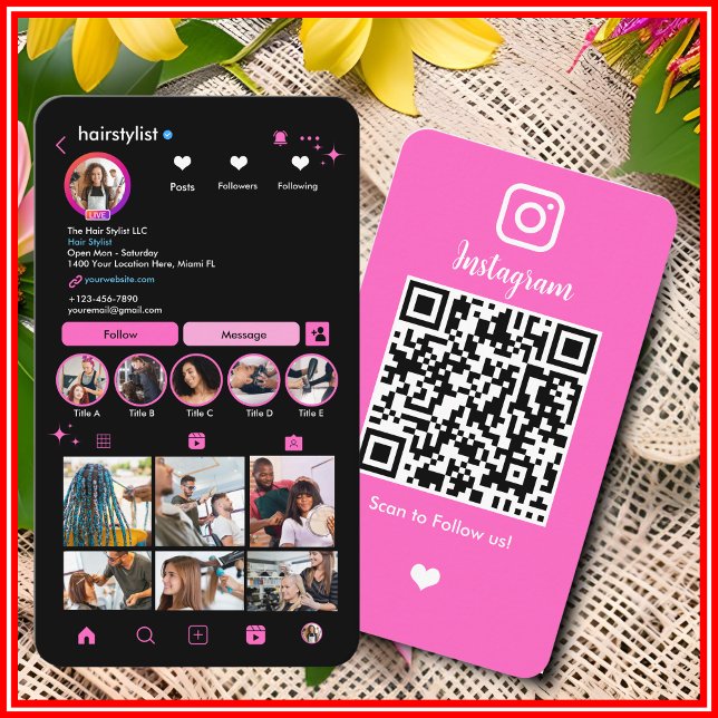 Cartão De Visita Cabeleireiro Pink Instagram [BIO LONGA] (Criador carregado)
