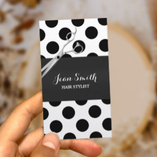 Cartão De Visita Cabeleireiro preto & branco elegante das bolinhas