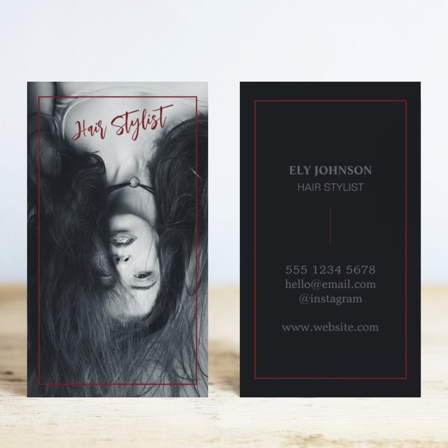 Cartão De Visita Cabeleireiro preto e branco com fotografia (Criador carregado)