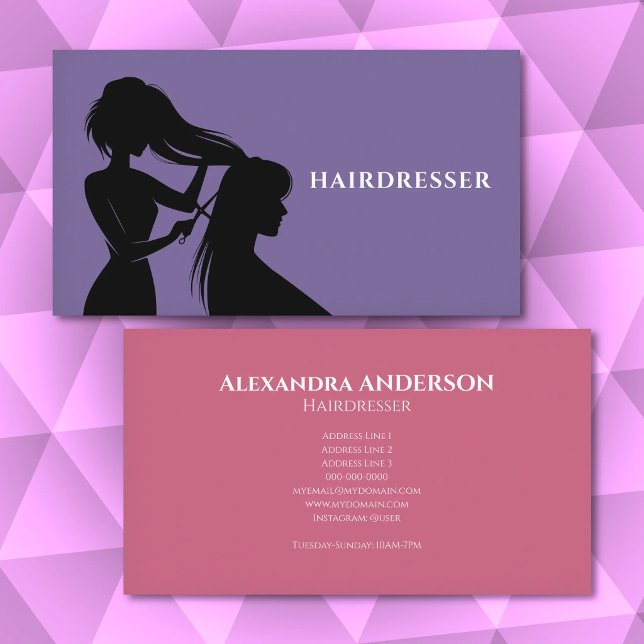 Cartão De Visita Cabeleireiro - Roxo e Rosa (Hairdresser - Purple & Pink Business Card)