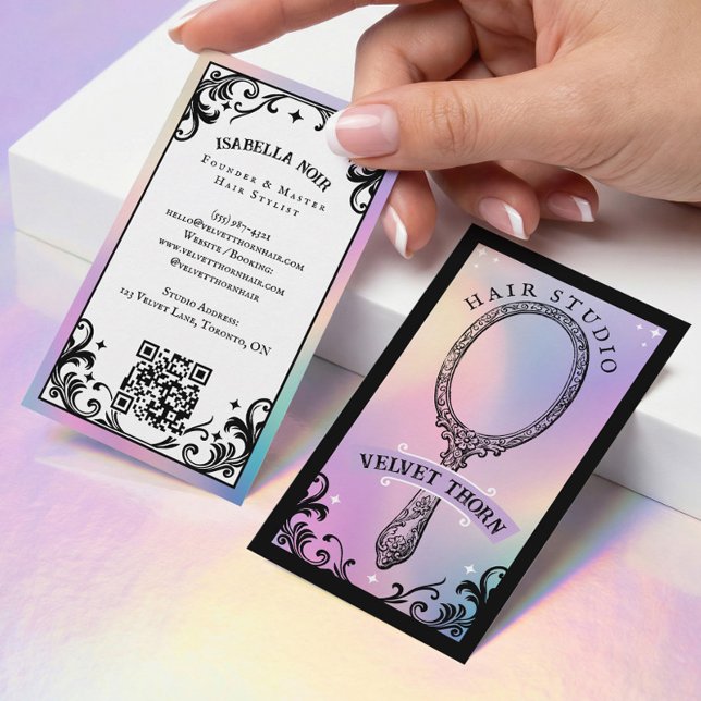 Cartão De Visita Cabeleireiro Salão de Beleza Holográfico Iridescen (Iridescent holographic Hair Stylist Beauty Salon Business Card)