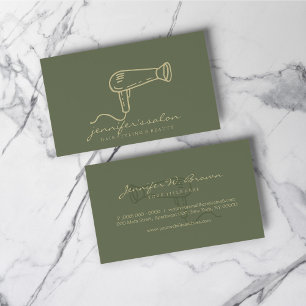 Cartão De Visita Cabeleireiro Salão Estilista Verde Oliva Dourado