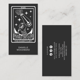 Cartão De Visita Cabeleireiro Tarot Celestial Cinza Carvão