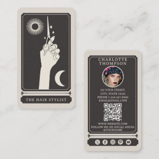 Cartão De Visita Cabeleireiro Tarot Celestial Foto Personalizada Bo