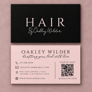 Cartão De Visita Cabelereiro Código QR Rosa Bege Preto
