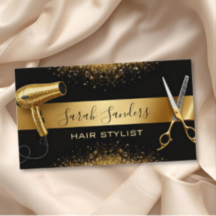Cartão De Visita Cabelereiro Glitter Dourado & Glam Preto