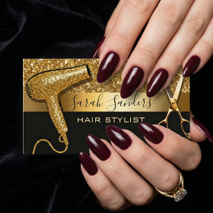 Cartão De Visita Cabelereiro Gold Glitter & Black Glam