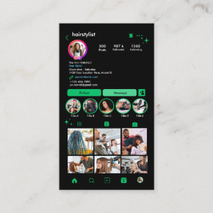 Cartão De Visita Cabelereiro Instagram Código QR Verde Mídia Social