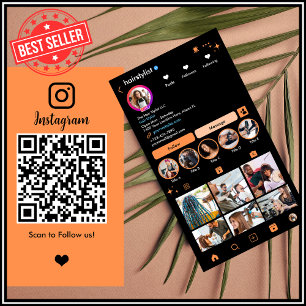 Cartão De Visita Cabelereiro Instagram Laranja QR de Conexão ao L